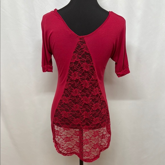 Eye Candy Red Embellished Fitted Blouse. Lace Crystals - Picture 3 of 5